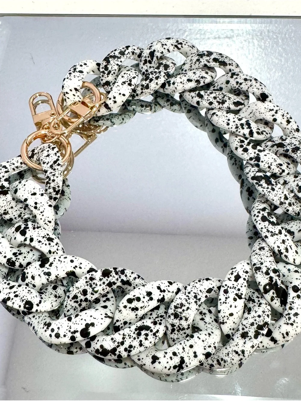 New Acrylic Cookies & Cream Bag Chain 18 inches w/ Gold Hardware